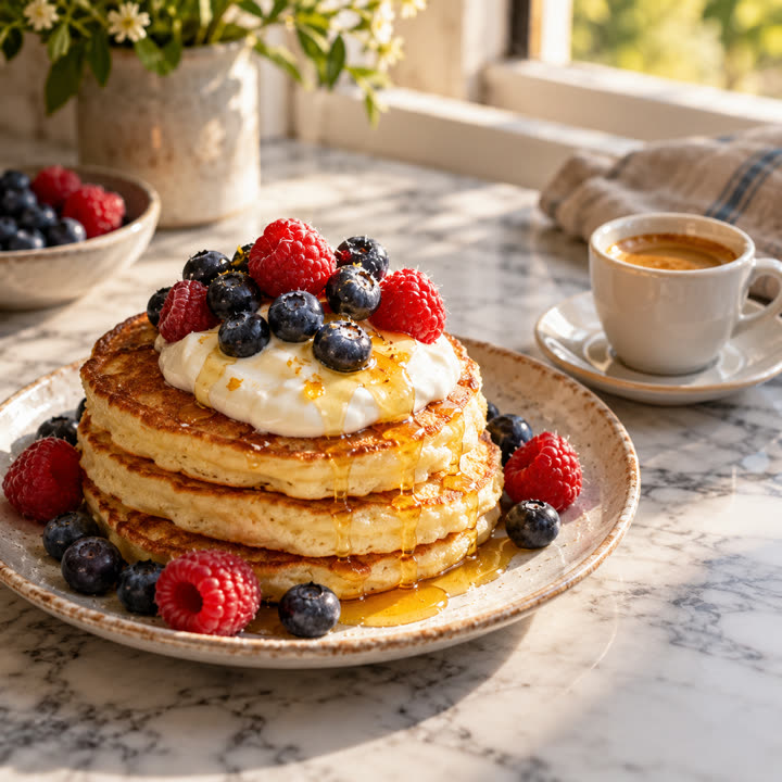Pancake con yogurt greco e frutti di bosco