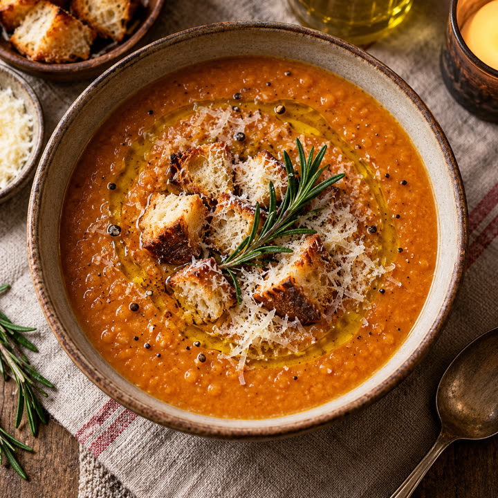 Crema di lenticchie rosse con crostini
